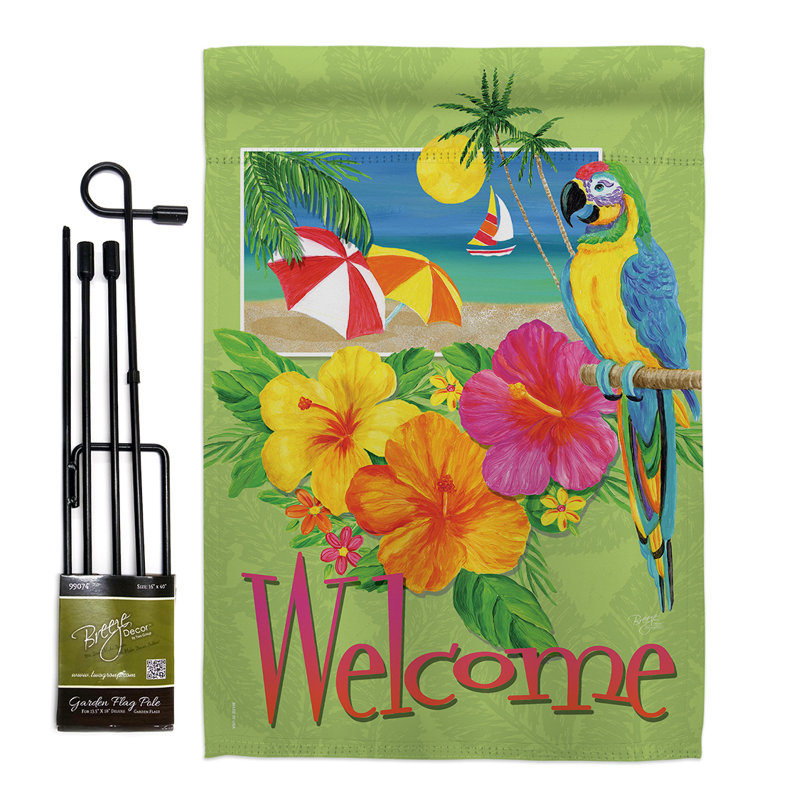 Tropical Summer Fun Welcome Garden Flag Set with Pole