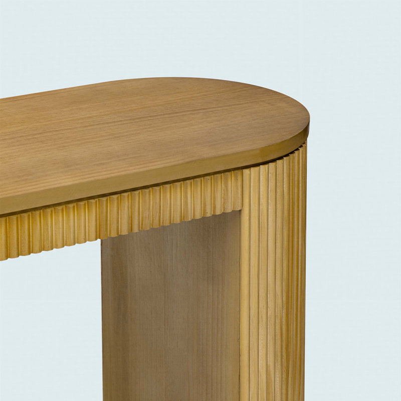 Curved Design Console Table With Unique Vertical Stripe Design, Natural