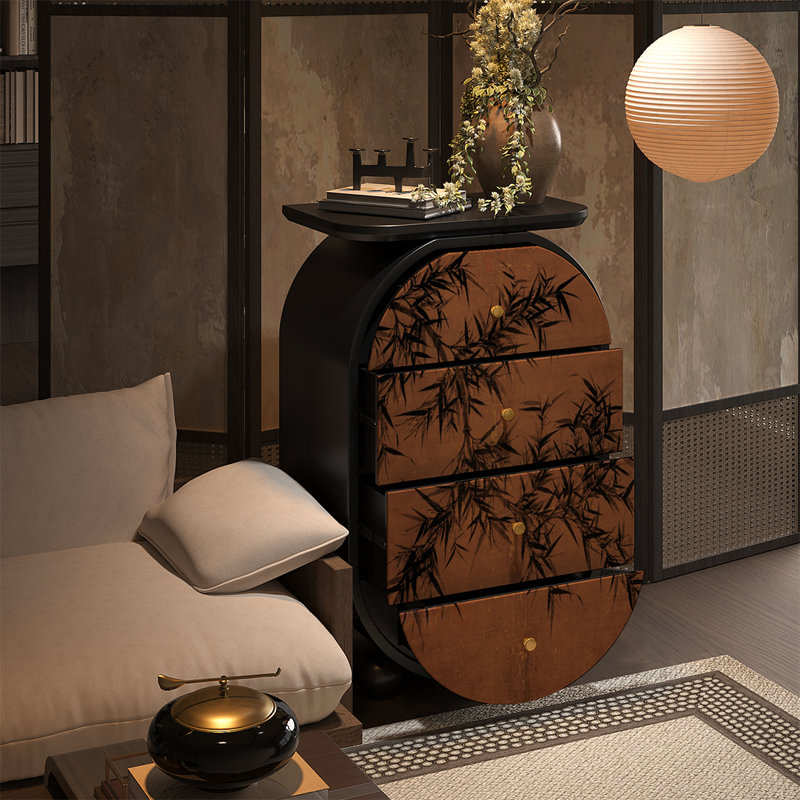 Armoire spacieuse en pin avec quatre tiroirs, Noir