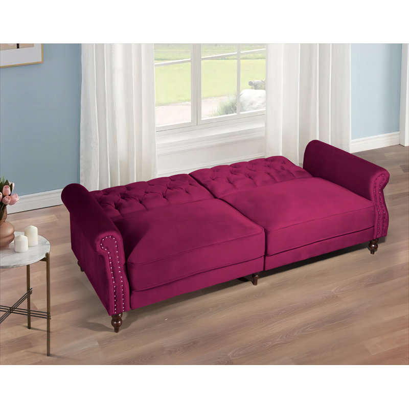 87.8'' Velvet Sofa, Wine Red Velvet