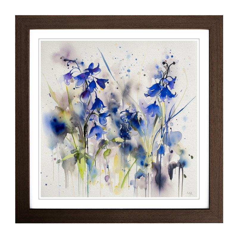 Bluebell Gestural Art - Framed Print, Walnut