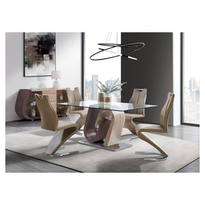 Table de salle à manger Godsey - brun + 4 chaises Valmont - brun
