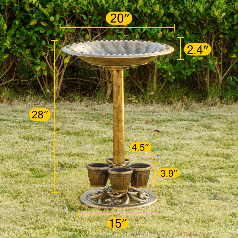 Bain d'oiseaux en résine avec 4 pots Sterns, Doré