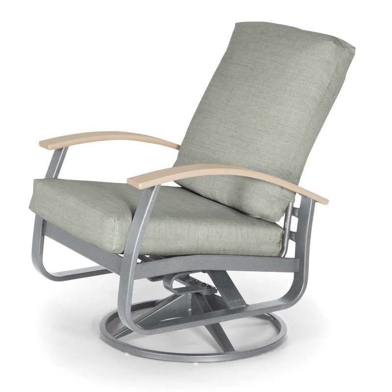 Askar Swivel Powder Coated Aluminum Outdoor Lounge Chair, Canvas Granite Sunbrella® Canvas, White P50, Textured Beachwood