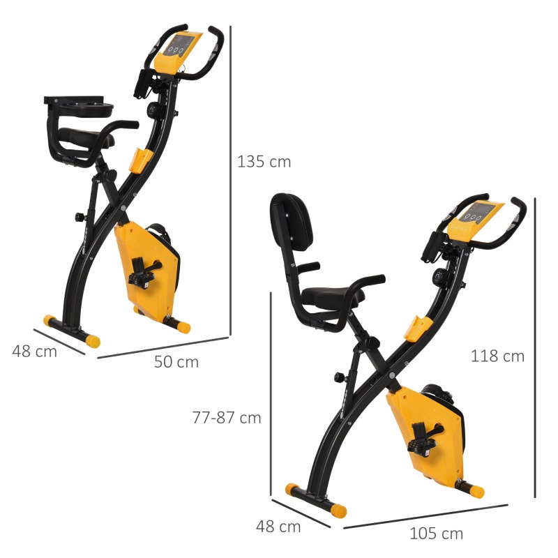 Folding Exercise Bike with 8-Level Magnetic Resistance, Arm Resistance Band, Yellow
