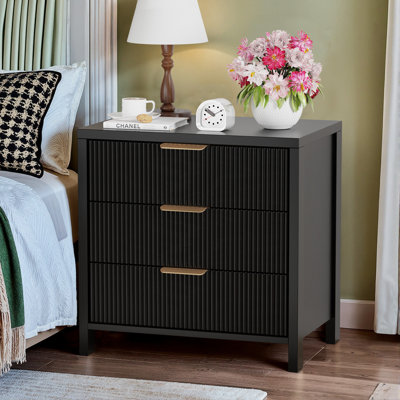 Modern Fluted Bedside Table with 3 Drawers