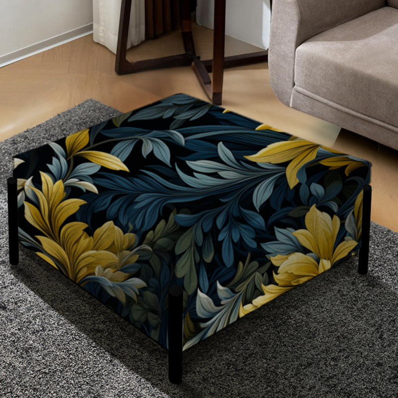 Motif de plantes tropicales jaunes et noires - Grand repose-pieds carré tropical