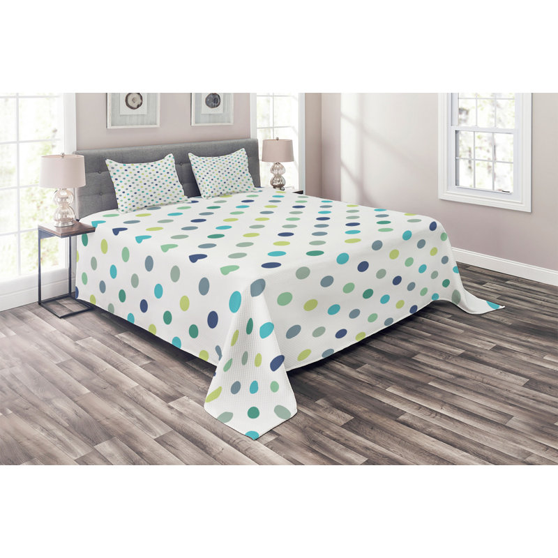 Polyester Dots Coverlet, King Bedspread + 2 Shams