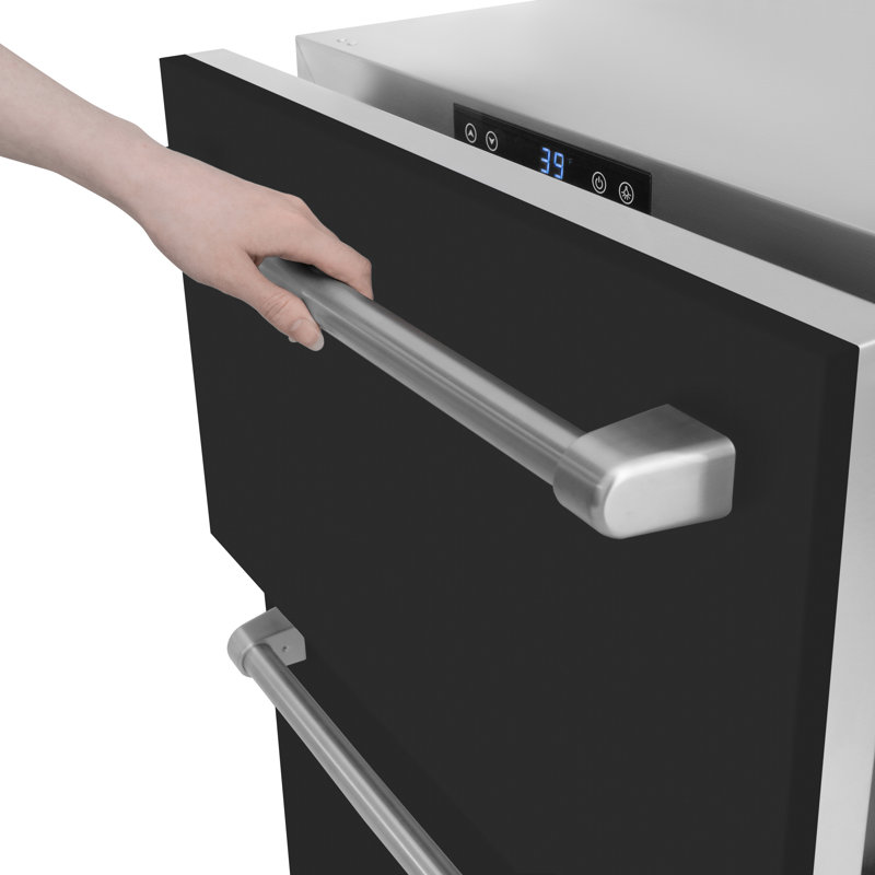 ZLINE Autograph Edition 24 In. Touchstone Refrigerator Drawer in Black Matte and Gold, Black Matte