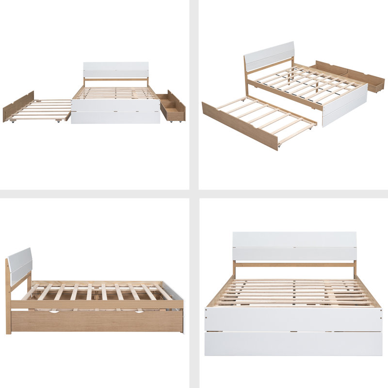 Lit plateforme avec rangement Rylay, Blanc/chêne