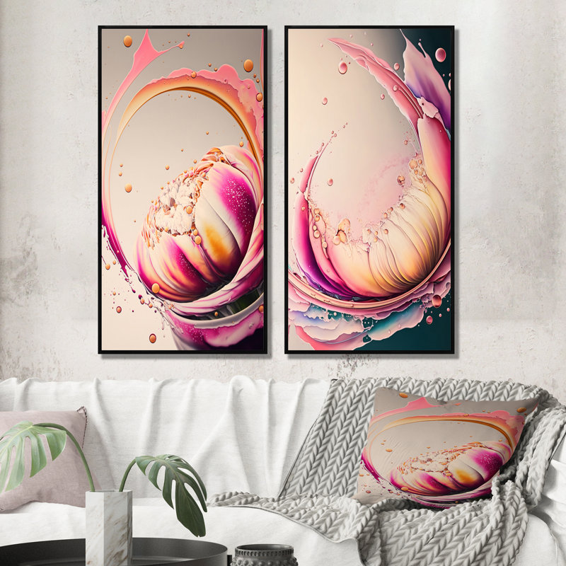 "Multicolor liquide encre tulipe fleurs IV" 2 - pièces sur toile, Cadre noir, H 32 po x l 32 po