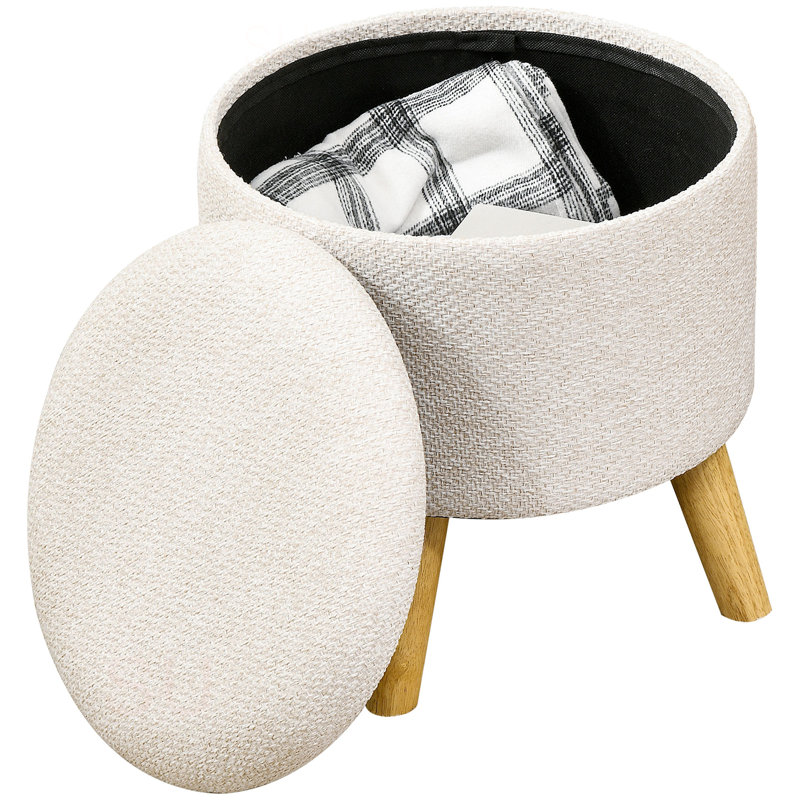 Repose-pieds avec rangement et repose-pieds avec tabouret, Blanc, crème