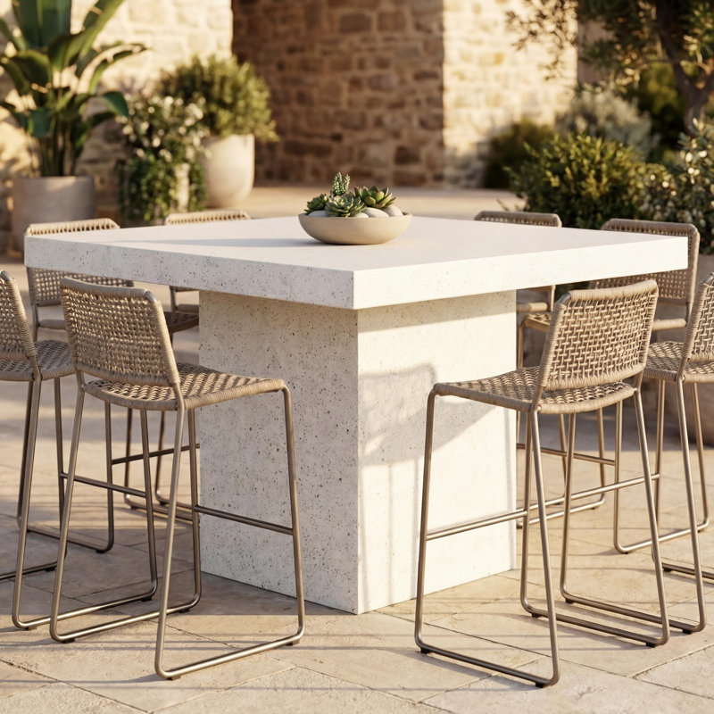Kareen Bar & Counter Height Pedestal Dining Table, Bar Table (41.75" Height), Ivory Terrazzo