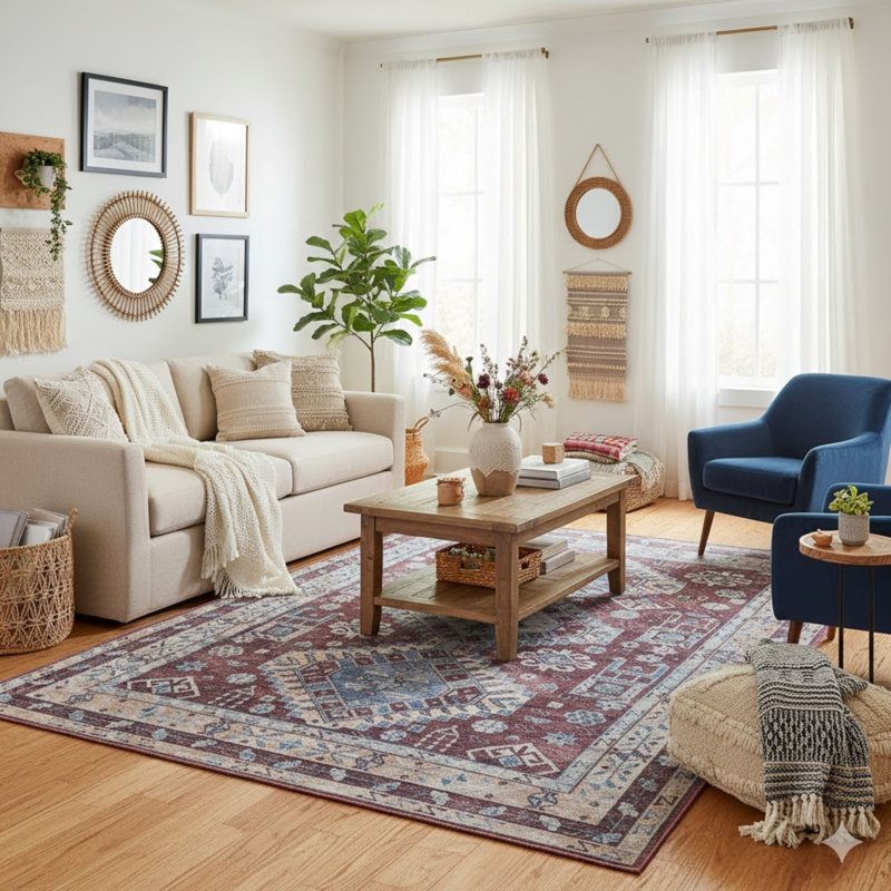 Glidewell Machine-Washable Vintage Boho Medallion Persian Area Rug, Rectangle 7'10" x 9'9"