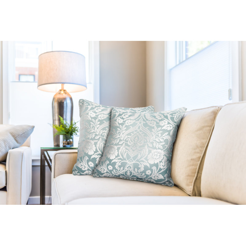 Eden Floral Square Throw Pillow Cover, Duck Egg