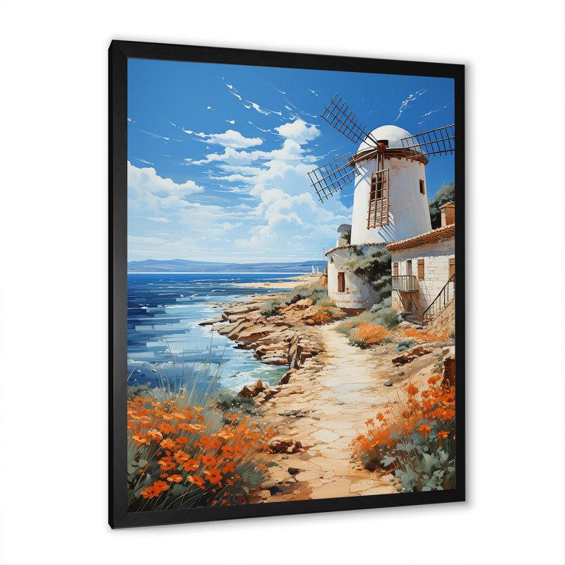 Reproduction sur toile espagnol, moulins à vent de côte II, Cadre photo noir, H 20 po x l 12 po x P 1 po