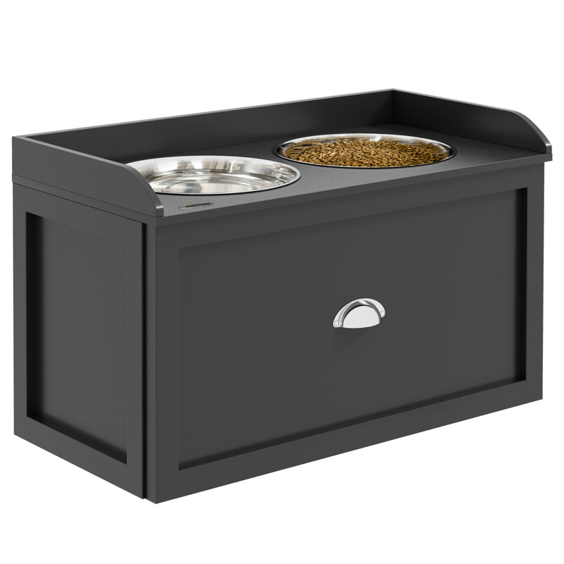 Station d'alimentation pour chien avec tiroir de rangement PawHut, 2 bols surélevés pour chien, multi, Noir, noir, noir, noir