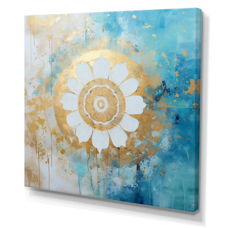 Divine mandala délicat or doux turquoise I sur toile, H 24 po x l 24 po x P 1 po, Toile tendue