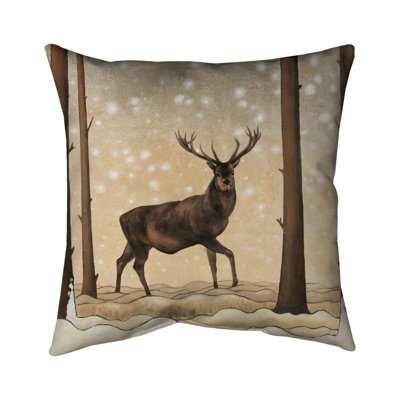 Roe deer in a winter landscape - 18"x18" Outdoors Throw pillow - Spun poly - Print on demand