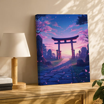 Canvas A Serene Landscape At Twilight Featuring A Traditional Japanese Torii Wall Art Gate Surrounded By Ancient Stone Formations And Canvas Wall Art