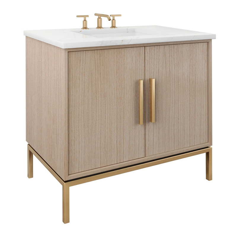 Rift White Oak Single Bath Vanity, 30", Natural Weathered, Satin Gold