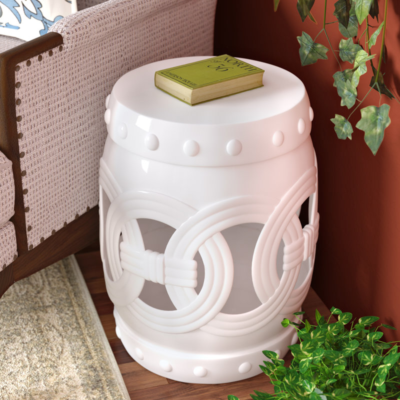 Tabouret de jardin Feng Shui en céramique Kilpatrick, Blanc antique