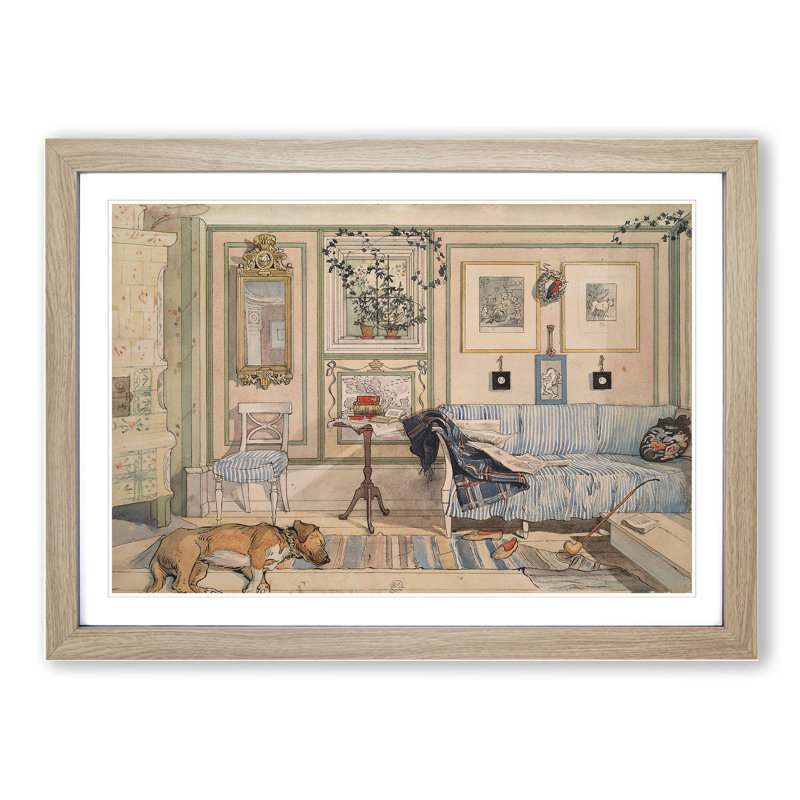 Cosy Corner by Carl Larsson - Picture Frame Painting, 27cm H x 36cm W x 2cm D, Oak Framed