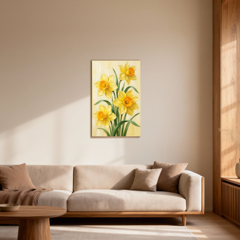 Jonquilles jaunes sur fond crème, H 30 po x l 20 po