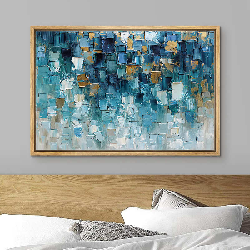 «Textured Effect Teal Abstract Geometric Blue Tones Shapes Modern Art Images» sur, Naturel, H 16 po x l 24 po