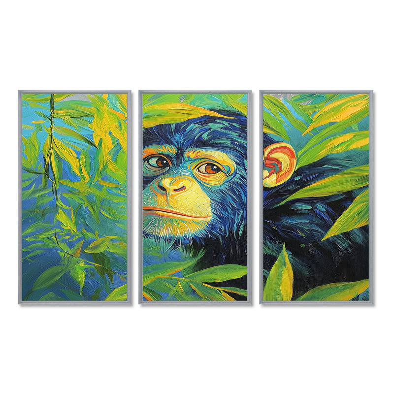 Ensemble de salon Playkey Monkey Primer In The Jungle II - Monkey Wall Art, H 40 po x l 60 po, Argent argent