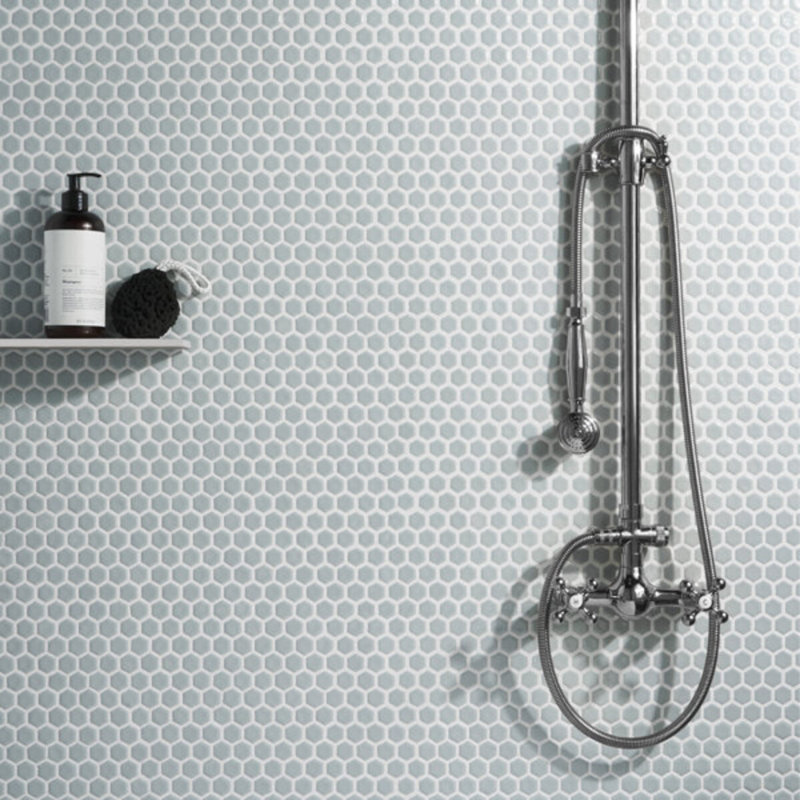 Eden 1" Rimmed Hexagon Polished Porcelain Mosaic Tile, Mist Gray