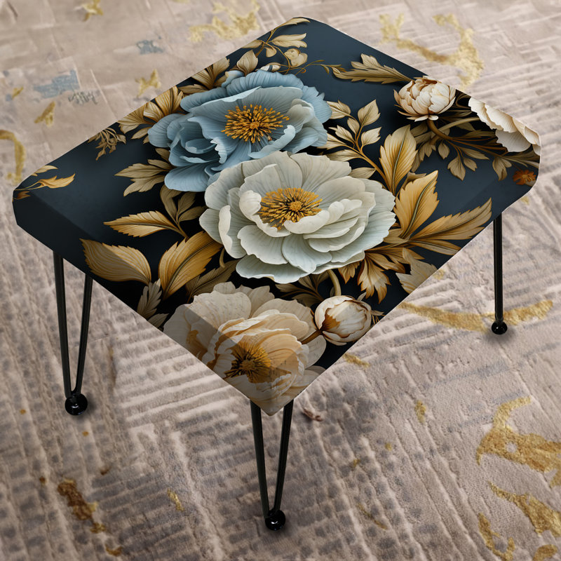 Repose-pieds rectangulaire bleu abstrait et floral