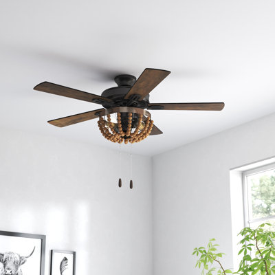 52" Domenic 5 - Blade Ceiling Fan with Draped Brown Wooden Bead Shade