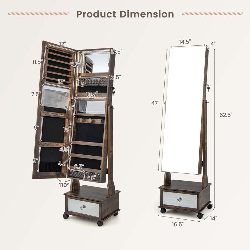 Armoire pour bijoux avec miroir Srinithya, Café