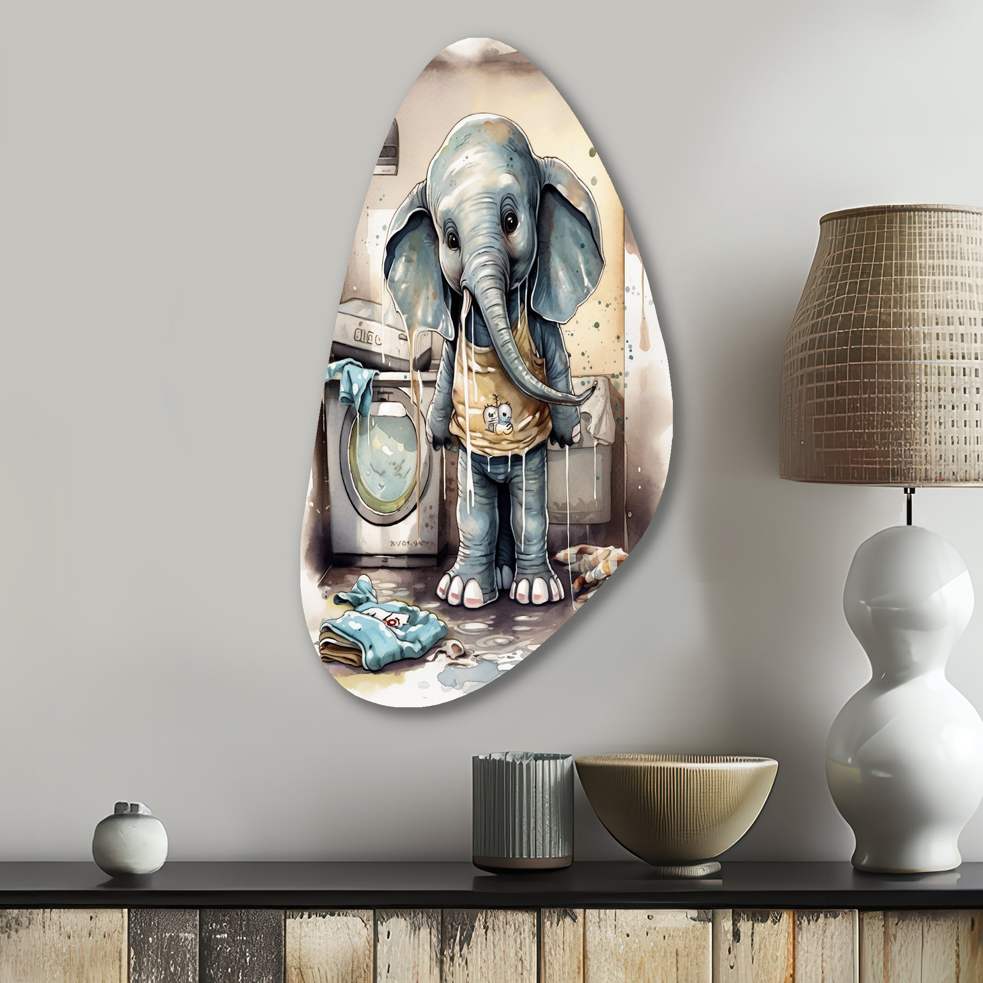 Zoomie Kids Elephant Laundry Fall Shape Assymterical Metal Wall Art ...