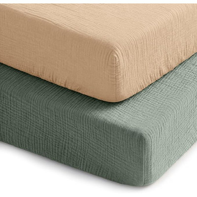 Comfy Cubs 100% Muslin Crib Fitted Sheet 2 Pack - 100% Cotton, Soft & Breathable Crib Sheets for Toddler Mattress - Snug Fit, Secure Elastic with Beautiful Packaging