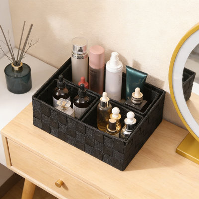 Stackable Woven Storage Bins With Lids And Metal Frame - Set Of Polypropylene Organizer Baskets For Closet, Shelf, Drawer, Nursery And Office Organization