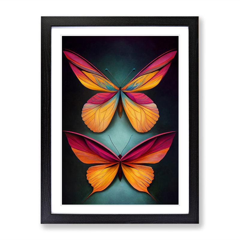Colourful Butterflies No.2 - Single Picture Frame Painting, Black Framed, 64cm H x 46cm W x 2cm D