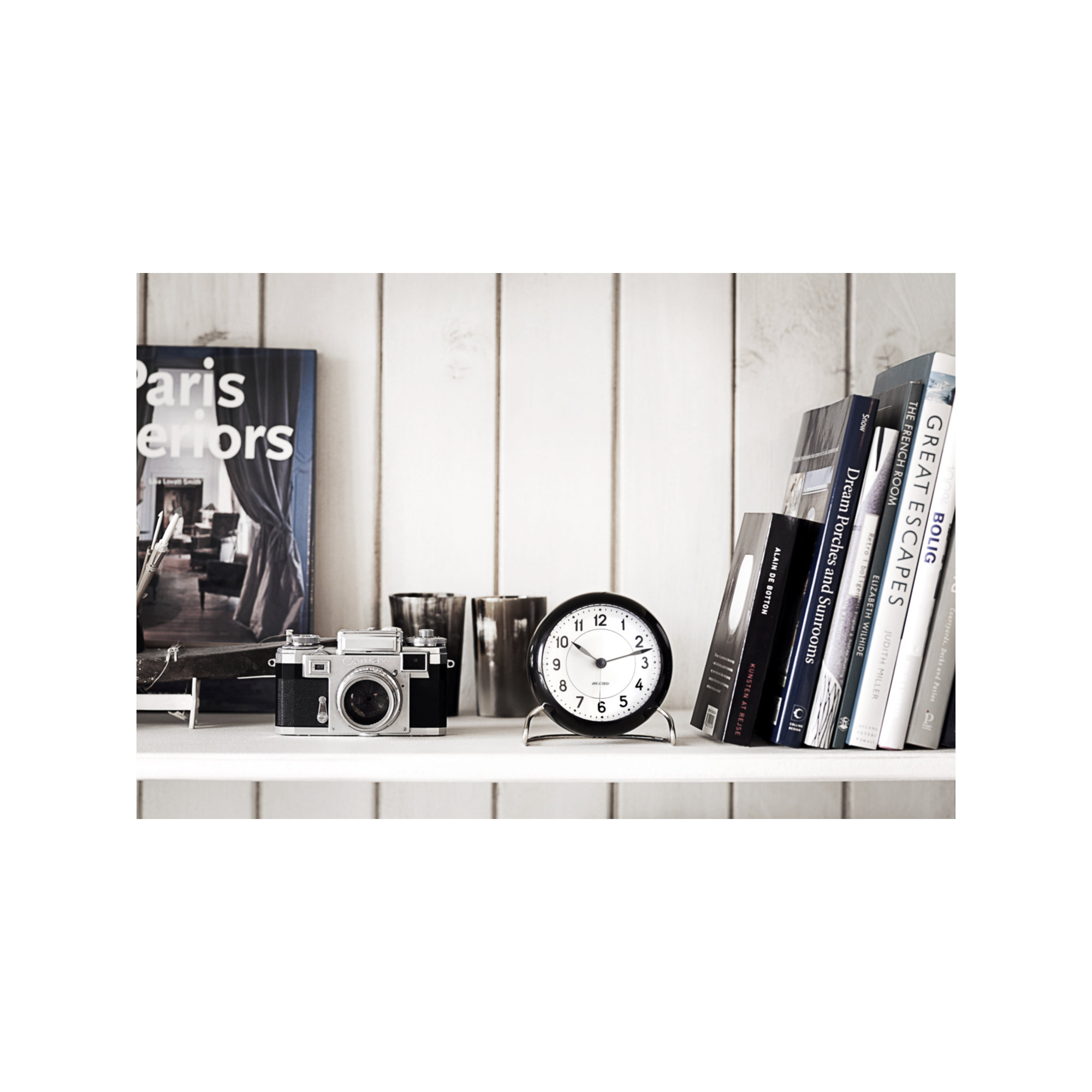 Station Analog Electric Alarm Tabletop Clock, White/Black/Silver