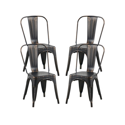 Sanded Matte Black Industrial Metal Dining Chairs Of 4, 18 Inch Seat Height For Standard Tables, Stackable And Indoor Outdoor Versatile 4 Chairs, Comfort In Kitchen Areas