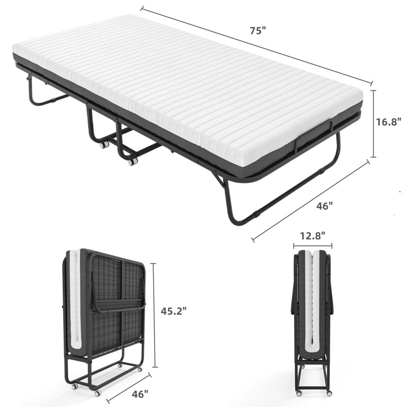 Sharpley 46"W/38''W/31"W Folding Bed with 5''H Mattress Included, 16.8"H x 46"W x 75" D