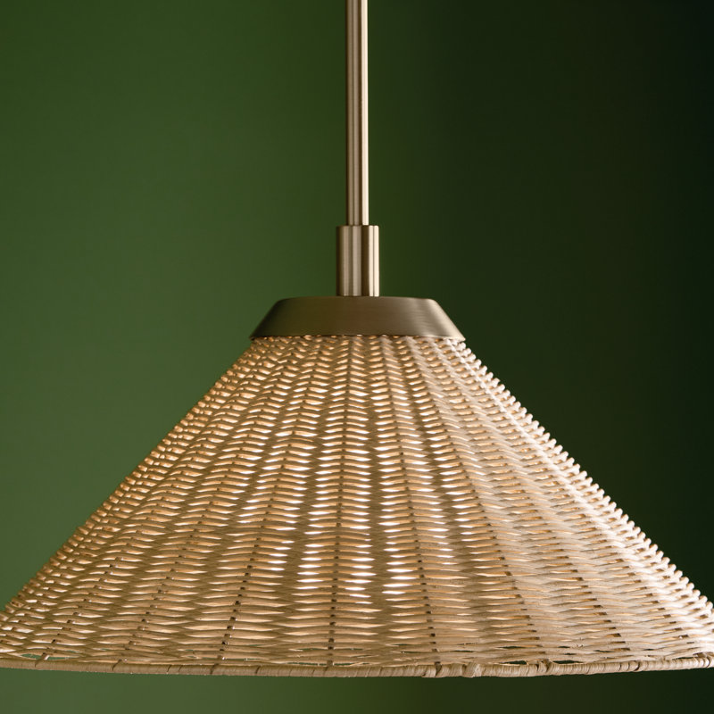 1-Light Convertible Pendant with Opal Glass and Handwoven Rattan Shade, 10" H x 18" W x 18" D