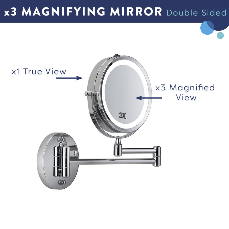 Croyde Chrome Small Round Wall Mounted Magnifying Mirror with Lights