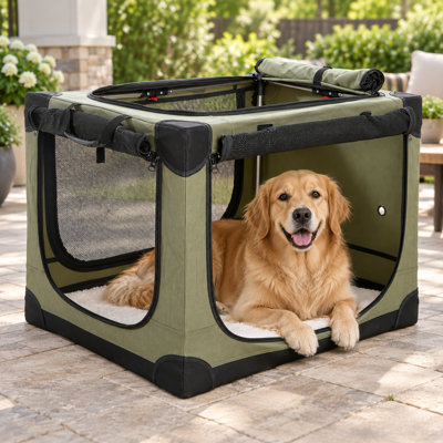 30 X 21 X 21 Inch Collapsible Soft Dog Crate For Dogs Up To 50 Lbs, Portable Travel Pet Kennel With 4 Zip Doors, Foldable Indoor Outdoor Crate With Mat, Carry Bag