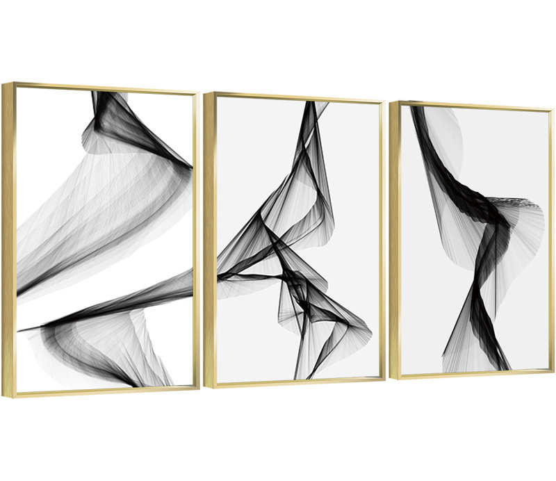 "Abstract Lines", art mural encadré en aluminium, H 16,3 po x l 36,3 po x P 1,65 po, Cadre doré