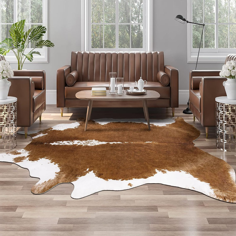 Novelty Christann Commercial Use Faux Cowhide Area Rug with Non-Slip Backing, Novelty 6'2" x 7'