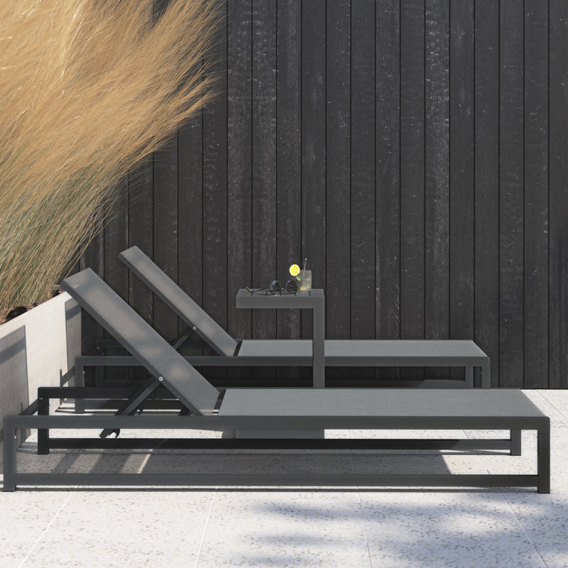 Gallatin 26.5'' Outdoor Aluminum Chaise Lounge Set with Table