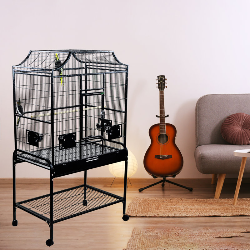 Grande cage à oiseaux noire victorienne au dernier étage, Noir, H 61 po x l 32 po x P 21 po