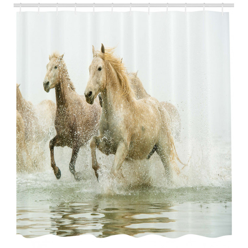 Ensemble de rideau de douche et crochets Horses, H 70 po x l 69 po