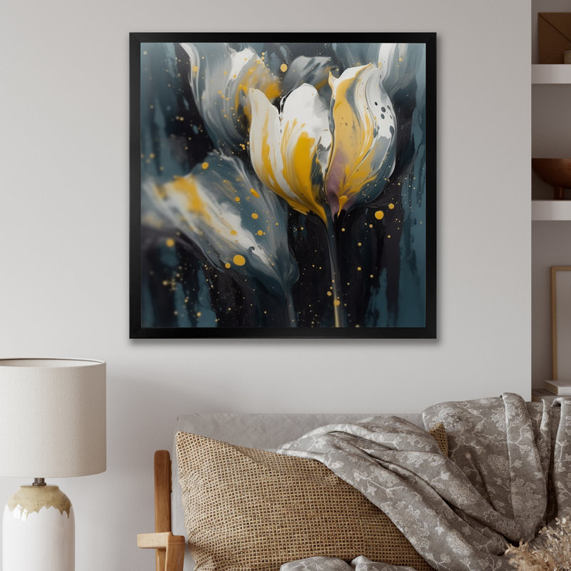 Pétales gris de tulipe sérénité II, Cadre photo noir, H 24 po x l 24 po x P 1 po